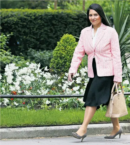  ??  ?? Business Secretary Sajid Javid, far left, Justice Secretary Michael Gove, left, and employment minister Priti Patel, above, may vote for Brexit