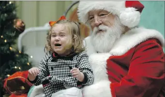 ?? BUTCH COMEGYS/ THE SCRANTON TIMES-TRIBUNE ?? Rose Morrison, 2, of Scranton, Pa., found Santa Claus to be too close for comfort. A new study has found that people tend to perceive threats as closer than they really are, probably part of our survival instinct.