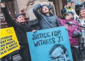  ?? Picture: JAKE NOWAKOWSKI ?? Abuse survivors, including Robert House (centre), breathe a sigh of relief.