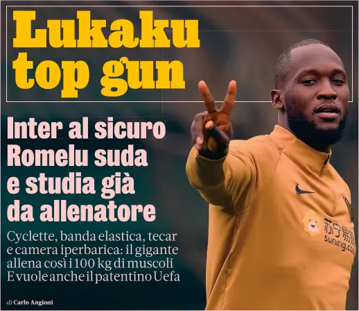  ?? GETTY ?? Simbolo Romelu Lukaku, 26 anni, è alto 191 centimetri e pesa 103 kg: il belga è alla prima stagione all’Inter e ha un contratto sino al 2024