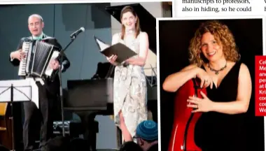  ??  ?? Cellist Inbal Megiddo and, far left, performers at last year’s Kristallna­cht commemorat­ive concert in Wellington.