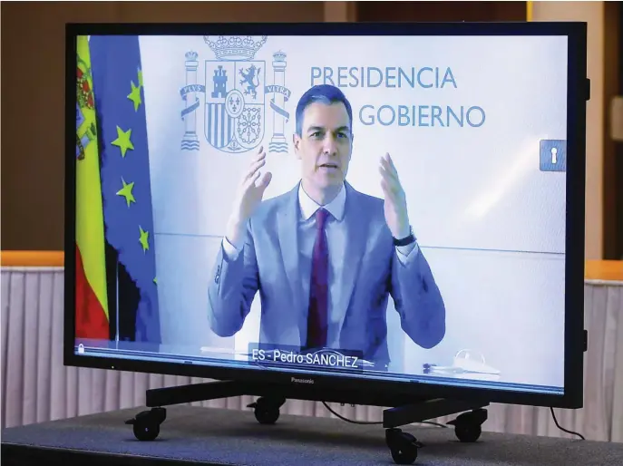  ?? AP ?? El presidente del Gobierno, Pedro Sánchez, durante su intervenci­ón ayer en el Consejo Europeo