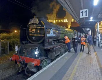  ?? ROBIN JONES ?? A1 Pacific No. 60163 Tornado at Doncaster after its 101mph run in the early hours of April 12, 2017.