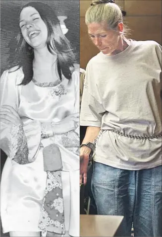  ?? AP file photo, left, DAMIAN DOVARGANES EPA, right ?? LESLIE VAN HOUTEN in 1970 (left) and at a parole hearing in 2002 (right). She is now 68 years old.