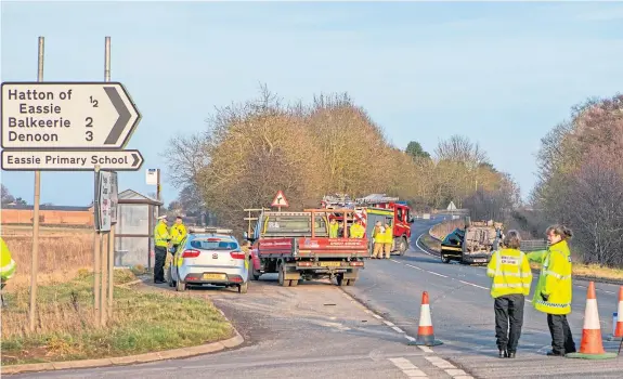  ??  ?? The scene of the crash in which van driver William Barclay was killed after his vehicle was struck by a lorry driven by Steven Hall.