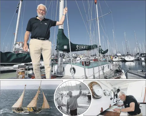  ?? PICTURES: PA WIRE. ?? NAUTICAL BOND: Sir Robin Knox-Johnston on his boat Suhaili, on which he became the first person to sail non-stop around the world 50 years ago (centre).
