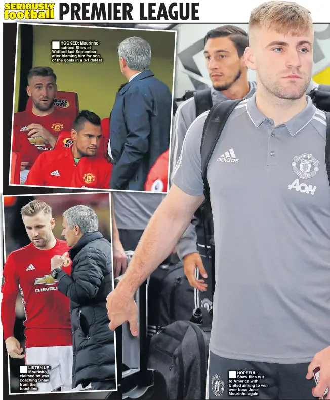  ??  ?? HOPEFUL: Shaw flies out to America with United aiming to win over boss Jose Mourinho again