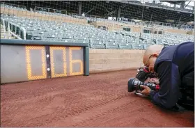  ?? MORRY GASH — THE ASSOCIATED PRESS ?? The new pitch clock is seen at Salt River Field in Scottsdale, Ariz.