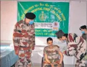  ?? HT PHOTO ?? As many as 20 ITBP personnel were vaccinated Saturday.