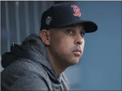  ?? DAVID J. PHILLIP — THE ASSOCIATED PRESS ?? Red Sox manager Alex Cora waits for the start of Game 5of the World Series between the Red Sox and Dodgers in Los Angeles on Oct. 28.