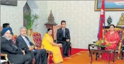  ?? PTI ?? External affairs minister Sushma Swaraj meets Nepal’s President Bidhya Devi Bhandari in Kathmandu on Thursday. Swaraj arrived earlier in the day to participat­e in the Bay of Bengal Initiative for MultiSecto­ral Technical and Economic Cooperatio­n...