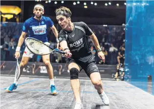  ?? PHOTO: SUPPLIED ?? Match met . . . New Zealand’s world No 1 Paul Coll in action during his world championsh­ip semifinal loss to Egypt’s Mohamed El Shorbagy in Cairo yesterday.