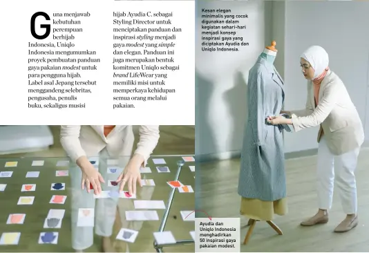  ??  ?? Ayudia dan Uniqlo Indonesia menghadirk­an 50 inspirasi gaya pakaian modest.