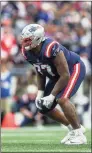  ?? Stew Milne / Associated Press ?? New England Patriots offensive lineman Trent Brown moves to block during the first half against the Cleveland Browns on Sunday.