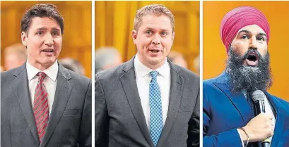  ?? ADRIAN WYLD/JUSTIN TANG THE CANADIAN PRESS ?? Liberals, Conservati­ve and NDP face an eventful campaign year as all parties are in questionab­le positions, Chantal Hébert writes.