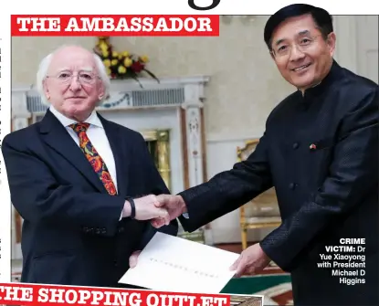  ?? ?? crime victim: Dr Yue Xiaoyong with President Michael D Higgins THE AMBASSADOR