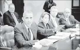  ?? OLIVIER DOULIERY/ABACA PRESS/TNS ?? President Barack Obama discusses cybersecur­ity measures in his fiscal 2017 budget during a meeting Tuesday with his national security team. Obama’s budget calls for a $19 billion increase in cybersecur­ity funding, including $3.1 billion to upgrade government computer systems.