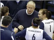  ?? CAROLYN KASTER — THE ASSOCIATED PRESS ?? Coach Russ Rose, center, retired as Penn State’s women’s volleyball coach, ending a 43-year run that featured seven NCAA titles.
