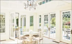  ??  ?? The solarium design takes “sunny breakfast room” to a whole new level, with French doors, transom windows and skylights that invite natural light into the space.