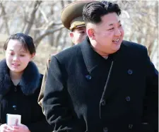  ??  ?? North Korean leader Kim Jong-un and his sister Kim Yo Jong, left, in 2015 during a visit to a military unit in North Korea