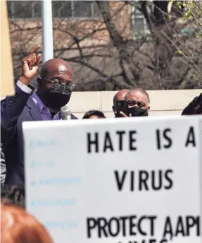  ?? TREVOR HUGHES/USA TODAY ?? Sen. Raphael Warnock speaks in Atlanta in March after the killing of eight people, six of them Asian, at area massage parlors.