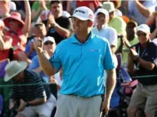  ?? TYLER LECKA/GETTY IMAGES ?? J.B. Holmes celebrates winning the Wells Fargo Championsh­ip Sunday.