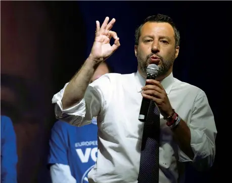  ??  ?? Nel Piacentino Il vicepremie­r e ministro dell’interno Matteo Salvini, 46 anni, leader della Lega, ieri al comizio di chiusura a Castel San Giovanni