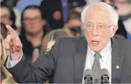  ?? PABLO MARTINEZ MONSIVAIS/AP ?? Sen. Bernie Sanders addresses supporters late Monday night at a campaign rally in Des Moines.