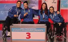  ?? ?? Giorno 2 Da sin . Loredana Trigilia, Andreea Mogos, Julia Markowska, Rossana Pasquino: è la sciabola femminile a squadre che ha vinto il bronzo