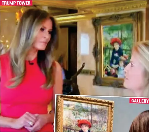  ??  ?? Real deal? Melania Trump interviewe­d in New York with the painting on a wall