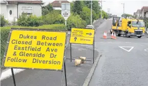  ??  ?? Sign of the times A section of Dukes Road has already been closed to traffic and now Glenside Drive has been shut again