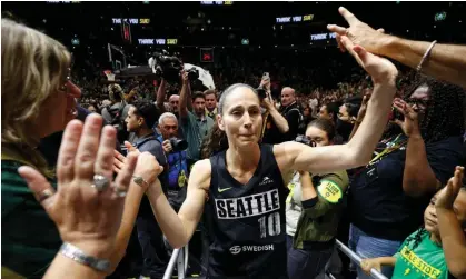  ?? Washington. Photograph: Steph Chambers/Getty Images ?? An emotional Sue Bird of the Seattle Storm reacts after losing to the Las Vegas Aces in Game 4 of the WNBA semi-finals at Climate Pledge Arena in Seattle,