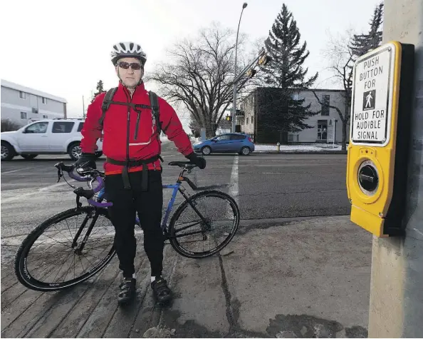  ?? GREG SOUTHAM ?? Darcy Reynard says long waits of up to three minutes caused by “beg buttons” increase both jaywalking and pedestrian injuries.