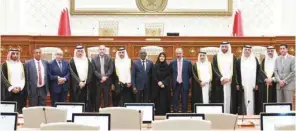  ?? ?? HE the Deputy Speaker of the Shura Council Dr Hamda bint Hassan al-Sulaiti with several Speakers of parliament­ary councils and officials visiting the country.