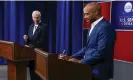  ?? Photograph: Morry Gash/AP ?? Ron Johnson and Mandela Barnes before a televised debate in Milwaukee, Wisonsin.