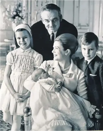  ?? 1965 AP PHOTO ?? Prince Rainier with Princess Grace and their children, Caroline, Albert and Stephanie. “I don’t know if she would agree with everything going on today in Hollywood,” Albert says.