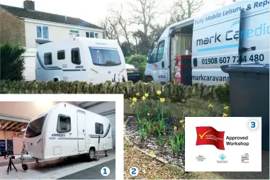  ??  ?? 1 Workshop2 Mobile technician­3 Look out for the AWS logo if you want peace-of-mind caravan servicing