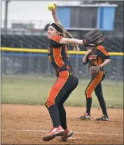  ?? FILE PHOTO BY MICHAEL REID ?? North Point’s Katie Delph, pictured here winding up for a pitch in a game against Leonardtow­n last season, enters this season as a senior and a player to watch, according to Eagles head coach Tony Jones.