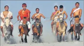  ?? HT PHOTO ?? The indigenous breed of semiwild horses, owned by the Mishing community, has been part of the 140yearold derby organised by the Jorhat Gymkhana Club.