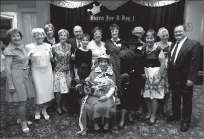  ?? Submitted photo ?? CAST LINEUP: Queen for a Day cast members included Jeanne Ballard, seated; back left, Sylvia Day, Pat Shaha, Faith Heinrichs, Nancy Webb, Terry Lee, Marsha Huff, Carol Schramm, Pam Sullivan, Connie Lauer, Bev Thompson, Carolyn O’Hara, Robyn Wiley and...