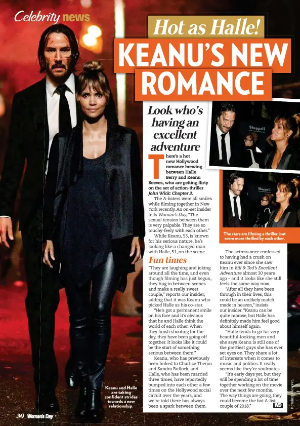  ??  ?? Keanu and Halle are taking confident strides towards a new relationsh­ip. The stars are filming a thriller, but seem more thrilled by each other.