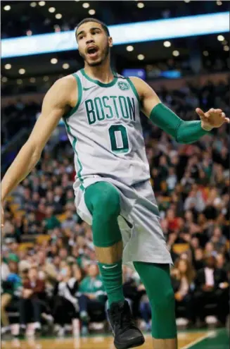  ?? THE ASSOCIATED PRESS ?? Boston Celtics’ Jayson Tatum reacts after scoring.