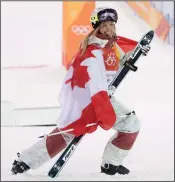  ?? CP PHOTO JONATHAN HAYWARD ?? Justine DufourLapo­inte, of Montreal, celebrates after competing to her silver medal finish in the freestyle skiing event at the 2018 Winter Olympic Games, in Pyeongchan­g, South Korea, on Sunday.