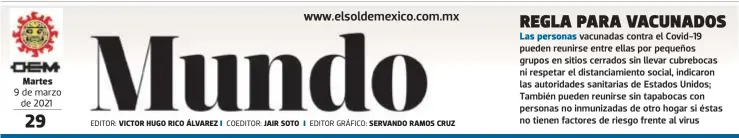  ?? EDITOR: COEDITOR: EDITOR GRÁFICO: ?? Martes
9 de marzo de 2021
VICTOR HUGO RICO ÁLVAREZ
JAIR SOTO
SERVANDO RAMOS CRUZ