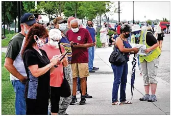  ?? MARSHALL GORBY \STAFF ?? People lined up outside the Rose Music Center for free coronaviru­s testing last month.