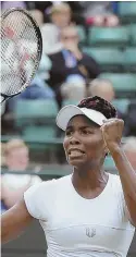  ?? AP PHOTO ?? ON A ROLL: Venus Williams celebrates her straight-set victory against Yaroslava Shvedova in the Wimbledon quarterfin­als yesterday.