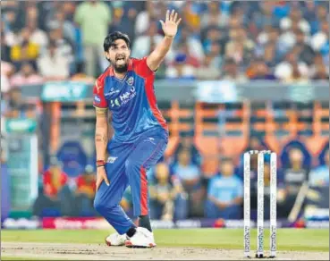  ?? BCCI ?? Ishant Sharma of Delhi Capitals got the crucial wicket of Shubman Gill which triggered the Titans slide in Ahmedabad.