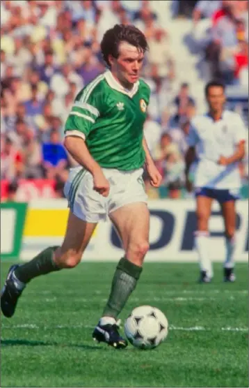  ??  ?? Ray Houghton, the man who put the ball in the England net, in action on that fateful day 28 years ago.