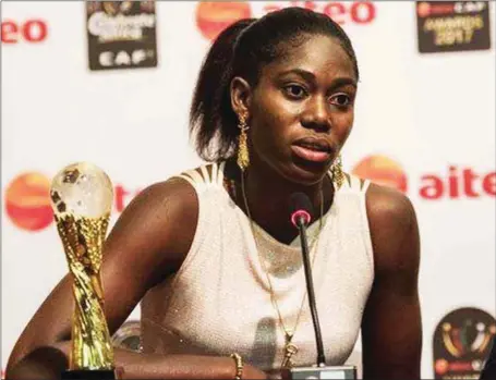  ??  ?? Oshoala… three-time Africa’s Best Player of the Year