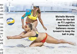  ??  ?? Michelle Morente dives for the ball as F2 Logistics teammate Frits Gallenero moves forward to keep the ball in play.